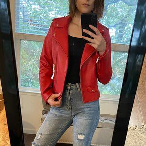 NWOT Zara Red Faux Leather Jacket
